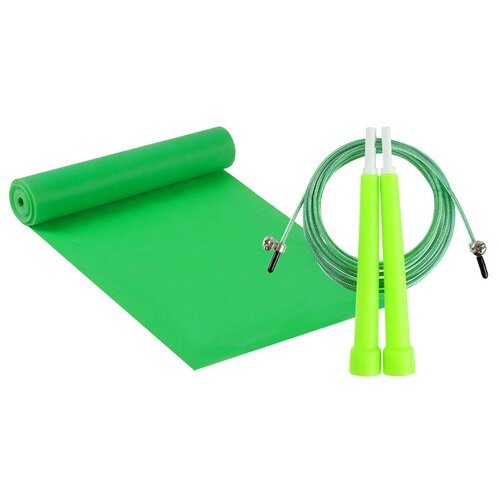 Набор для фитнеса (эспандер ленточный+скакалка скоростная), цвет зеленый набор для фитнеса эспандер ленточный скакалка скоростная цвет зеленый