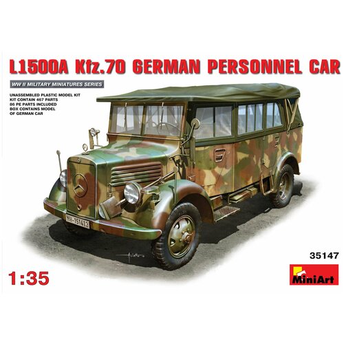 35525 icm 1 35 германский автомобиль мерседес l1500a kfz 70 MiniArt Сборная модель L1500A (Kfz.70) немецкий армейский автомобиль, 1/35