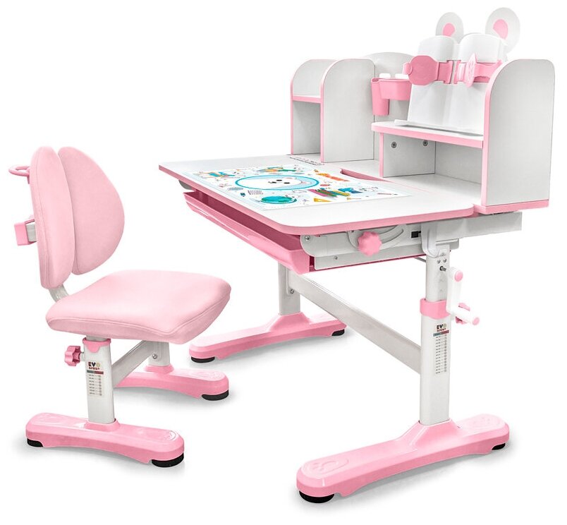 Детская растущая парта стол (длина столешницы 88 см) и растущий стул (мягкое кресло) Panda XL pink BD-29 PN без лампы