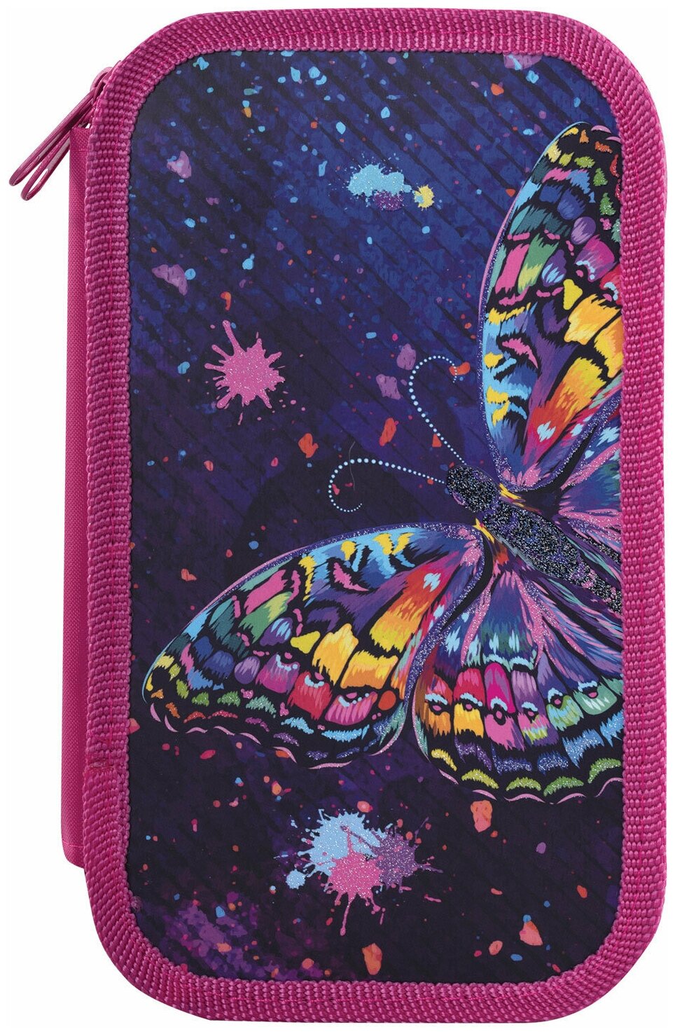 Пенал Юнландия 2 отделения, ламинированный картон, блестки, 19х11 см, colorful butterfly