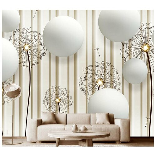 Фотообои на стену флизелиновые 3D Модный Дом Белые шары и одуванчики 300x250 см (ШxВ)