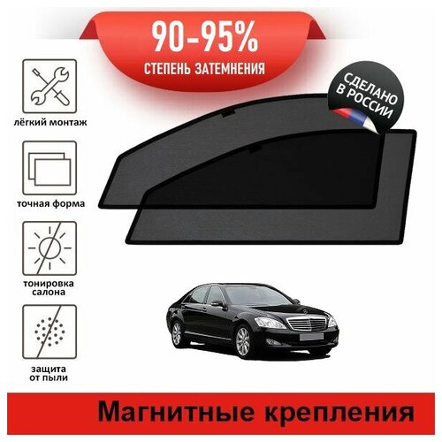 Каркасные шторки LATONIK PREMIUM на Mercedes-Benz S-Class (W221) (2005-2009) на передние двери на магнитах с затемнением 90-95%