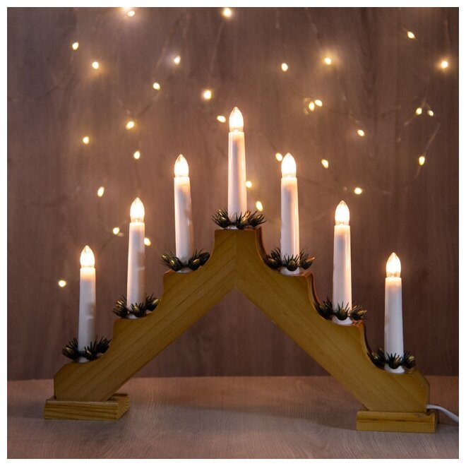 Kaemingk Светильник-горка Кристиан 40*30 см светлый орех, 7 электрических свечей 540429