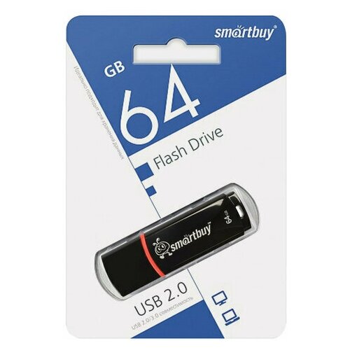 Флеш-диск 64 GB, комплект 30 шт, SMARTBUY Crown, USB 2.0, черный, SB64GBCRW-K