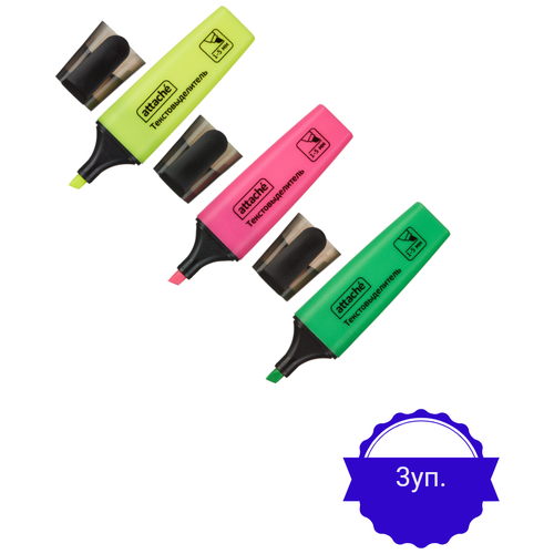 Набор маркеров текстовыделителей Attache Colored,1-5мм, набор,3цвета 3 упаковки маркер текстовыделитель attache colored 1 5мм зеленый 3 штуки