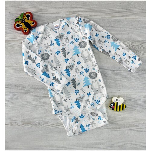 Боди с длинным рукавом для новорожденных Mia Kids, размер 68, Серые Мишки в Лесу Синий Серый 10119
