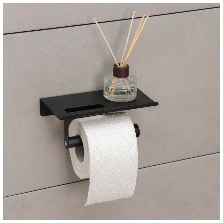 Держатель для туалетной бумаги с полочкой 18х9.7х7.5 см цвет черный