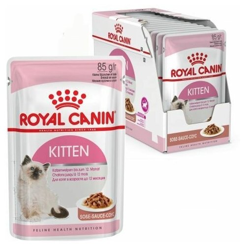 royal canin kitten полнорационный влажный корм для котят в период второй фазы роста до 12 месяцев паштет в паучах 85 г Комплект 14 шт, Влажный корм для котят кусочки в соусе Royal Canin Kitten 0.085кг, 40580008R0
