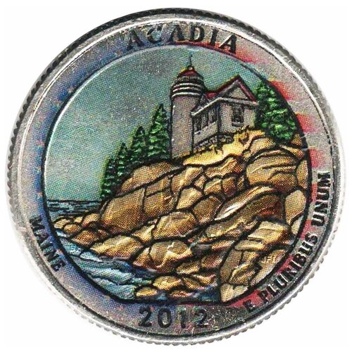 014p монета сша 2012 год 25 центов гавайские вулканы вариант 2 медь никель color цветная (013d) Монета США 2012 год 25 центов Акадия Вариант №2 Медь-Никель COLOR. Цветная