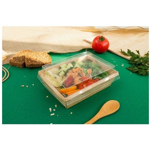 Салатник с купольной крышкой, крафт, 16 х 12 х 6,5 см, 0,5 л