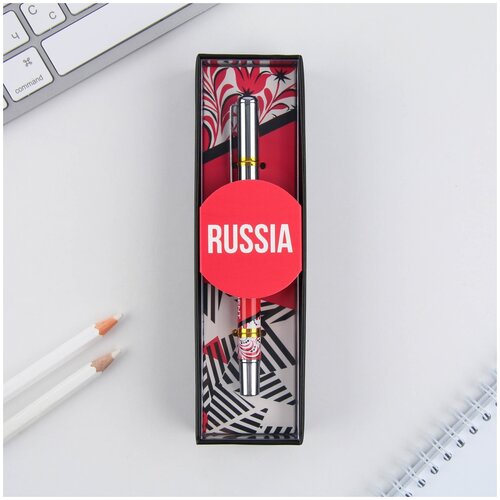 фото Ручка металл с колпачком "russia", фурнитура серебро,1.0 мм 7668623 сима-ленд
