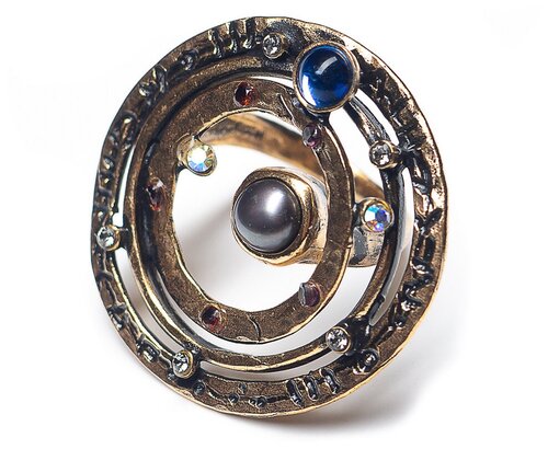 Кольцо Alcozer&J, разъемное,жемчуг,циркон,гранат,Swarovski, AL-A5476C золотистый