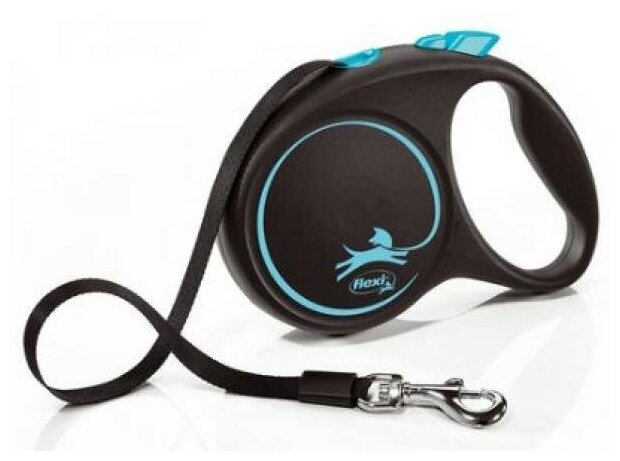 Flexi Рулетка-ремень для собак до 25кг, 5м, синяя (Black Design M Tape 5m blue)