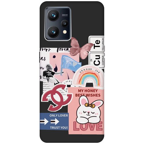 Матовый чехол Cute Stickers для Realme 9 / Рилми 9 с 3D эффектом черный матовый чехол bts stickers для realme 9 pro рилми 9 про с 3d эффектом черный