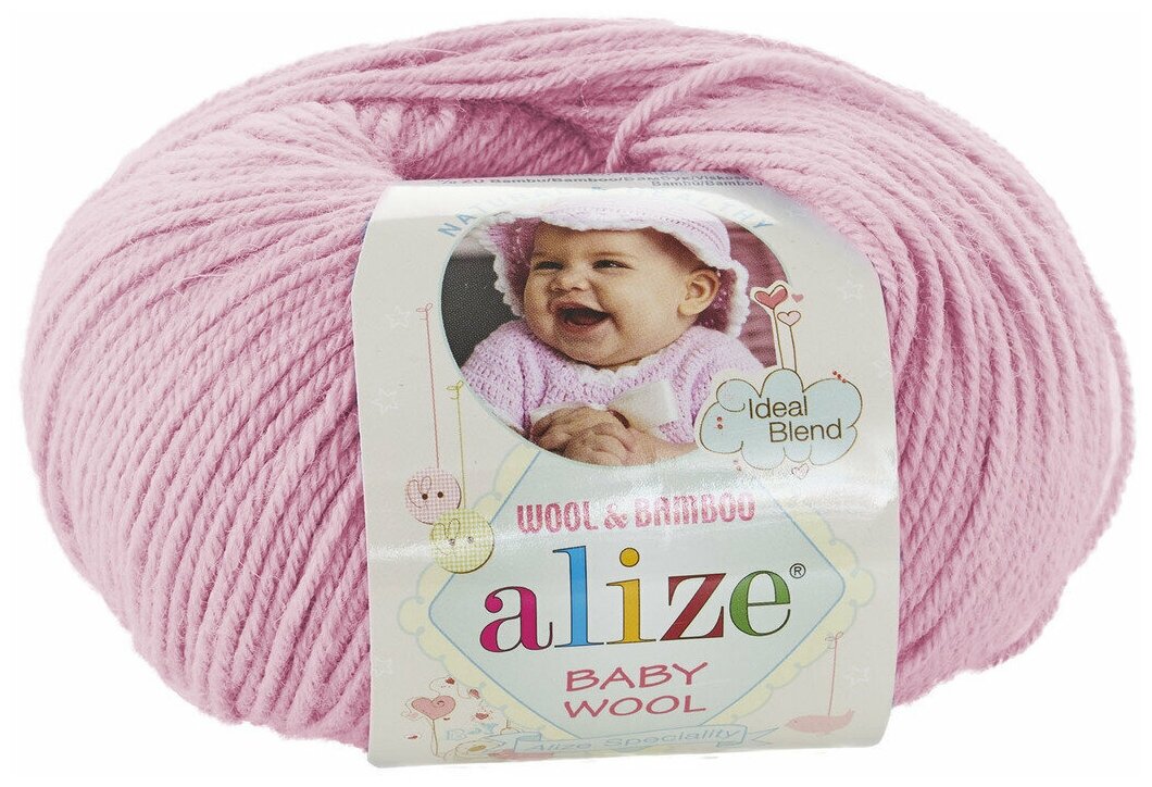 Пряжа Alize Baby Wool (Ализе Беби Вул) - 5 мотков Цвет: 185, Светло-розовый, 40% шерсть 20% бамбук 40% акрил, 50 г / 175 м