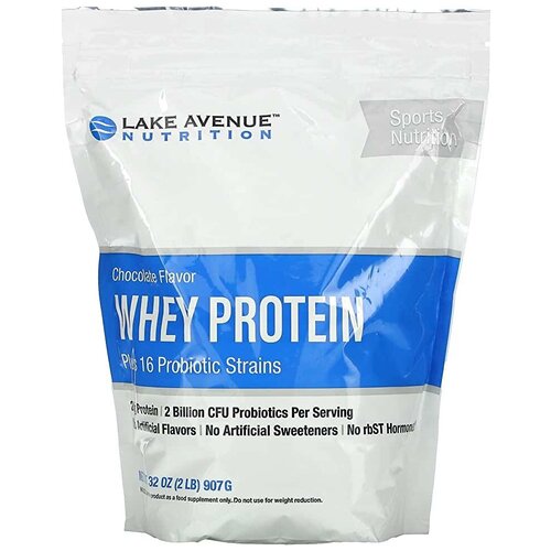 фото Lake avenue nutrition, сывороточный протеин и пробиотик, шоколадный вкус, 907 г