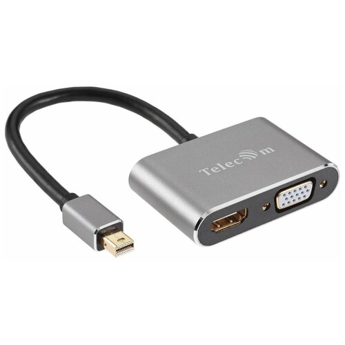 Кабель Mini DisplayPort(M)-HDMI (F)/ VGA (F) 4K, 20см, серый Telecom (TA6080)