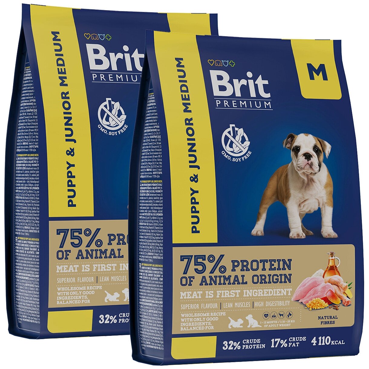 BRIT PREMIUM DOG PUPPY & JUNIOR MEDIUM для щенков и молодых собак средних пород с курицей (1 + 1 кг)