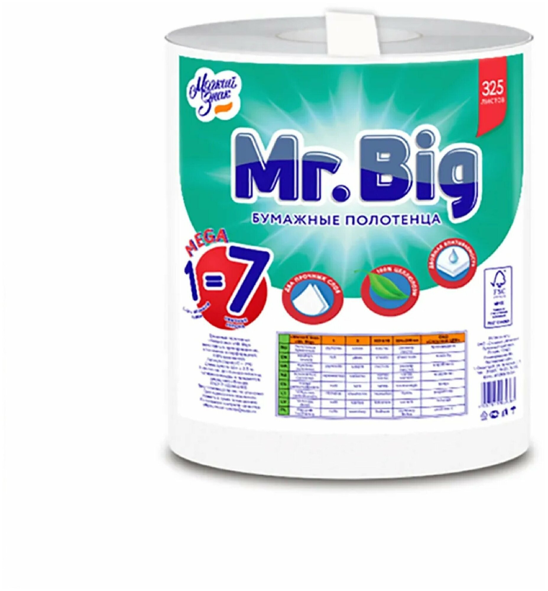 Полотенца бумажные Mr.Big Mega Мягкий Знак 2 слоя большая упаковка 1 рулон = 7 рулонам для диспенсера салфетки уборка для рук кухонные целлюлоза