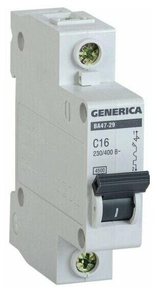 Автоматический выключатель Generica 1п C 16А 4.5кА ВА47-29, MVA25-1-016-C