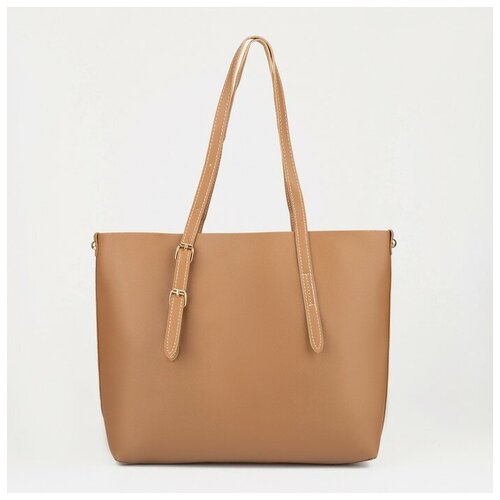фото Сумка-шопер на молнии, цвет светло-коричневый без бренда