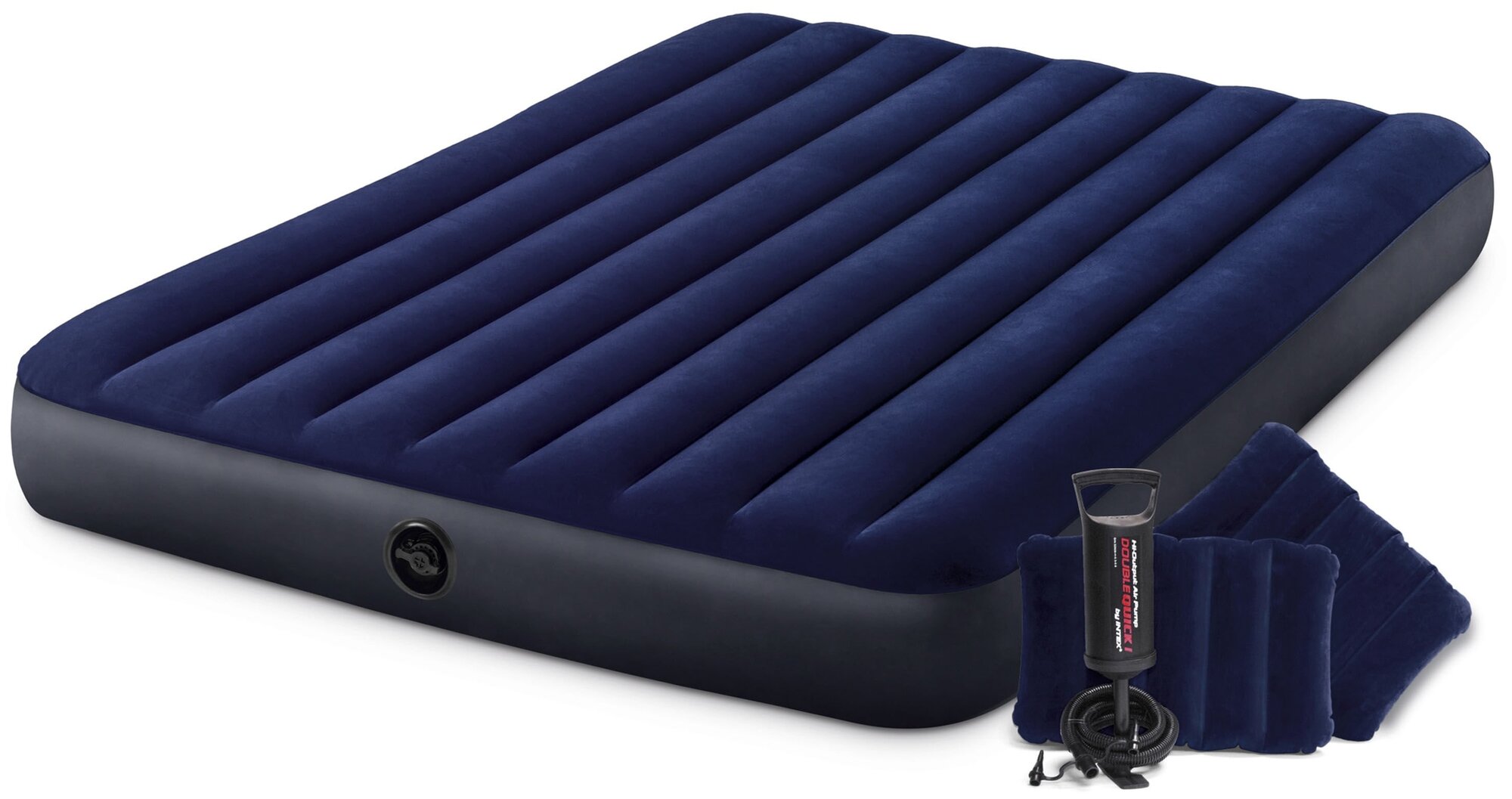 Кровать надувная INTEX 64765 DURA-BEAM CLASSIC DOWNY, с ручным насосом и 2 надувными подушками, 152x203x25 см