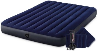 Матрас надувной 152х203х25см Classic Downy Airbed + подушки и ручной насос, Intex 64765