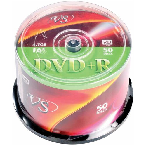 Диски DVD+R (плюс) VS 4,7 Gb 16x Cake Box (упаковка на шпиле), комплект 50 шт, VSDVDPRCB5001 диски dvd r vs 4 7 gb 16x комплект 50 шт cake box vsdvdprcb5001