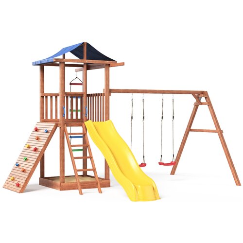 Детский игровой комплекс спортивный уличный для дачи во двор с горкой качелями и скалодромом Р908