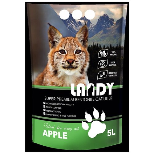 Наполнитель для кошачьего туалета Landy комкующийся из бентонитовой глины с ароматом яблока 5 л
