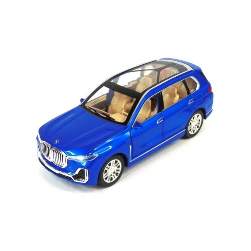 Машинка коллекционная BMW X7 БМВ Х7 CheZhi 1:24, открываются двери, капот, багажник, свет, звук, инерционная синий