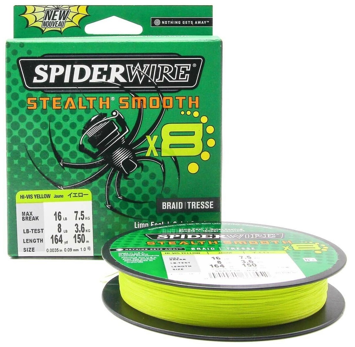Плетеная леска Spiderwire Stealth Smooth 8 Braid Ярко-желтая 150м 009мм 75кг
