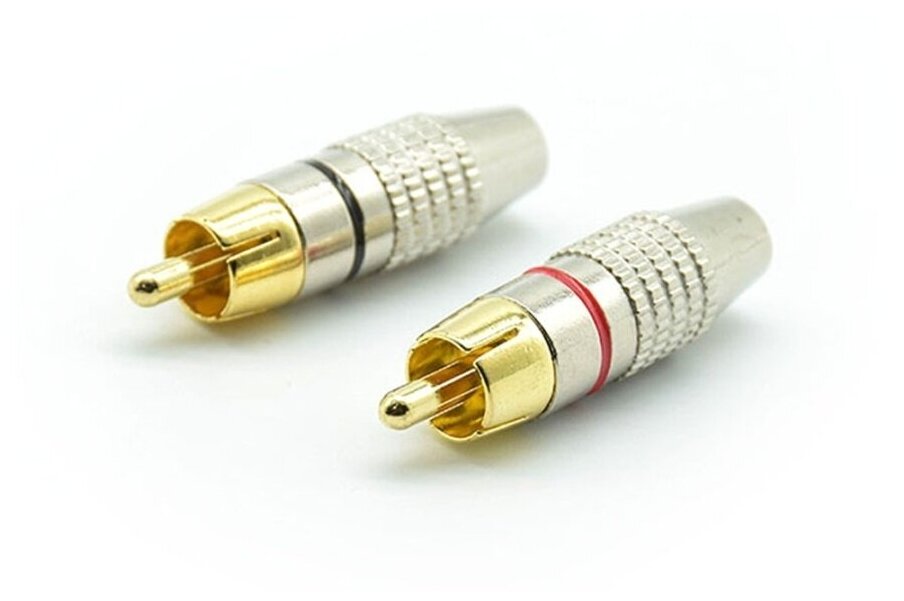 фото RCA штекер металл GOLD красный + черный под пайку на кабель