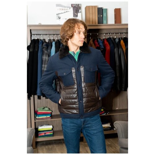 фото Куртка с кожаными вставками синяя 52 torras