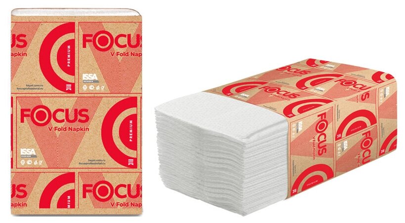 Салфетки бумажные диспенсерные Focus Premium(N4) (V-сл), 2-слойные, 200л/пач. 16,8*23см, белые, 15 штук, 299971 - фотография № 3
