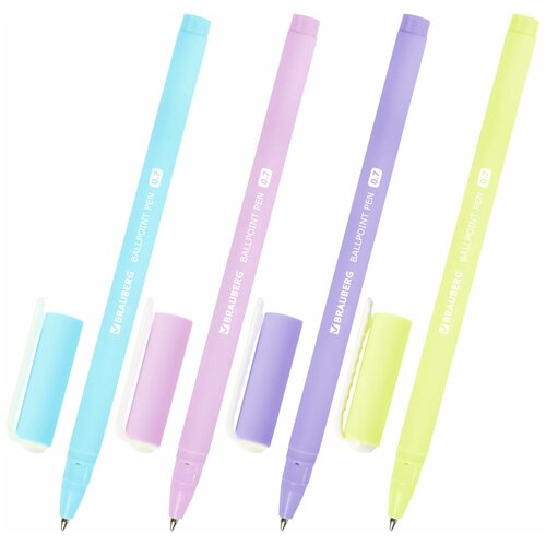 Ручка шариковая BRAUBERG SOFT TOUCH STICK PASTEL (Комплект 36 шт.) Синяя, мягкое покрытие, корпус ассорти, узел 0,7 мм, 143698