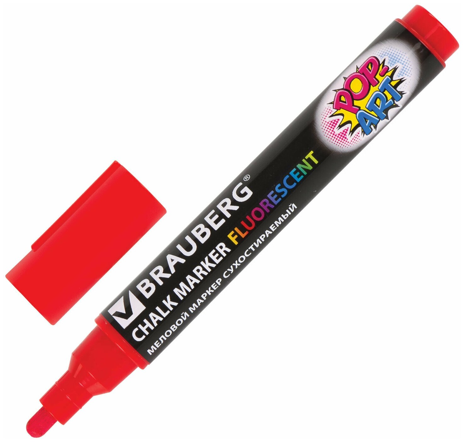 фото BRAUBERG Маркер меловой "POP-ART" красный, 5 мм, сухостираемый, для гладких поверхностей, BRAUBERG