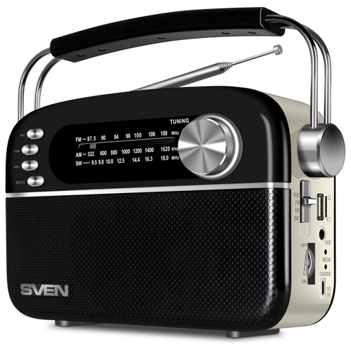 Радиоприёмник SVEN SRP-505 чёрный (4 Вт, FM/AM/SW, USB, SD/microSD, Bluetooth, 1200 мАч) belsis микрофон для караоке belsis ma3002bk 3 вт 1200 мач bluetooth fm microsd золотой