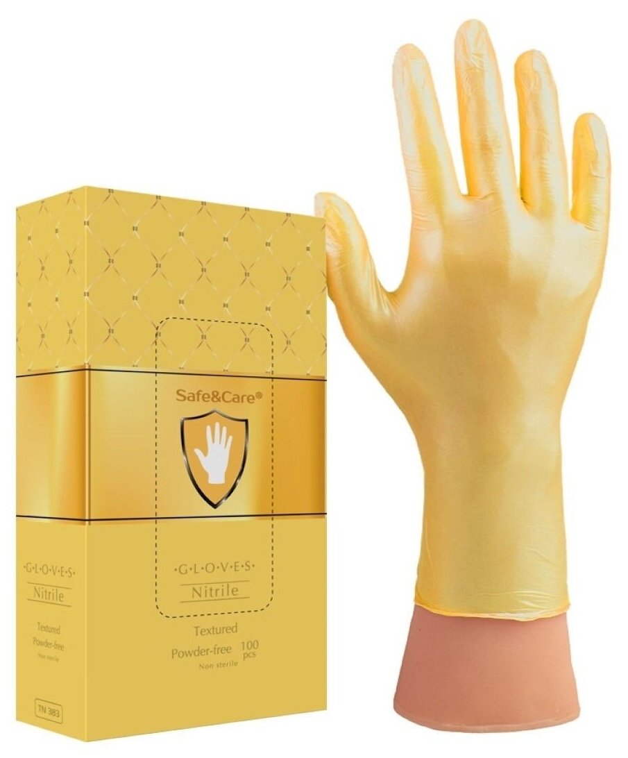 Перчатки нитриловые Safe&Care TN 383, цвет: золотистый, размер L, 100 шт (50 пар)