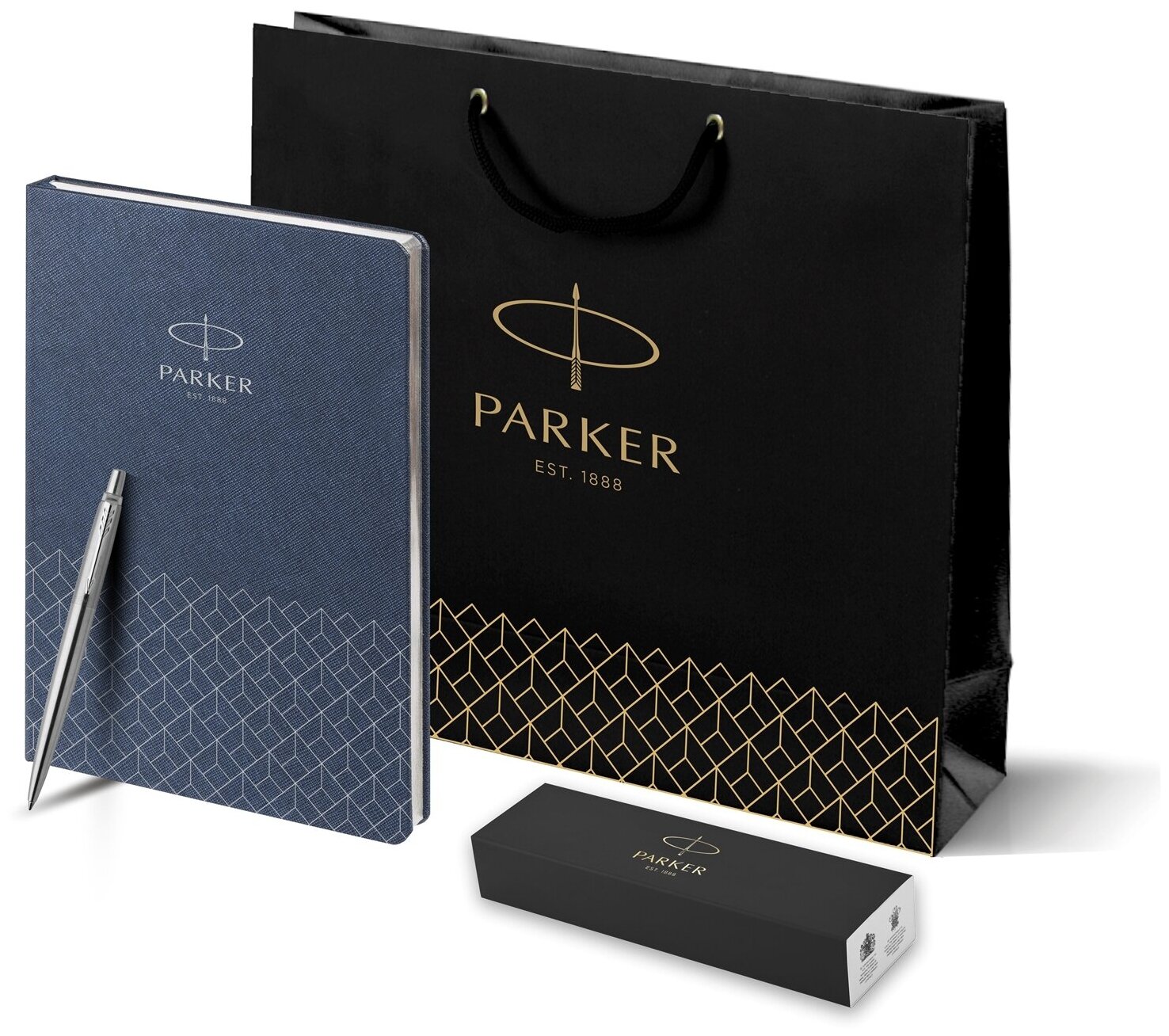 Подарочный набор: Шариковая ручка Parker Jotter Essential, St. Steel СT и синий ежедневник с логотипом