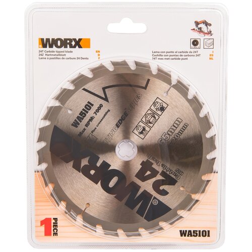 Пильный диск Worx WA5101, 24T TCT, 165х1,6х20 мм, твердосплавный пила циркулярная worx wx530