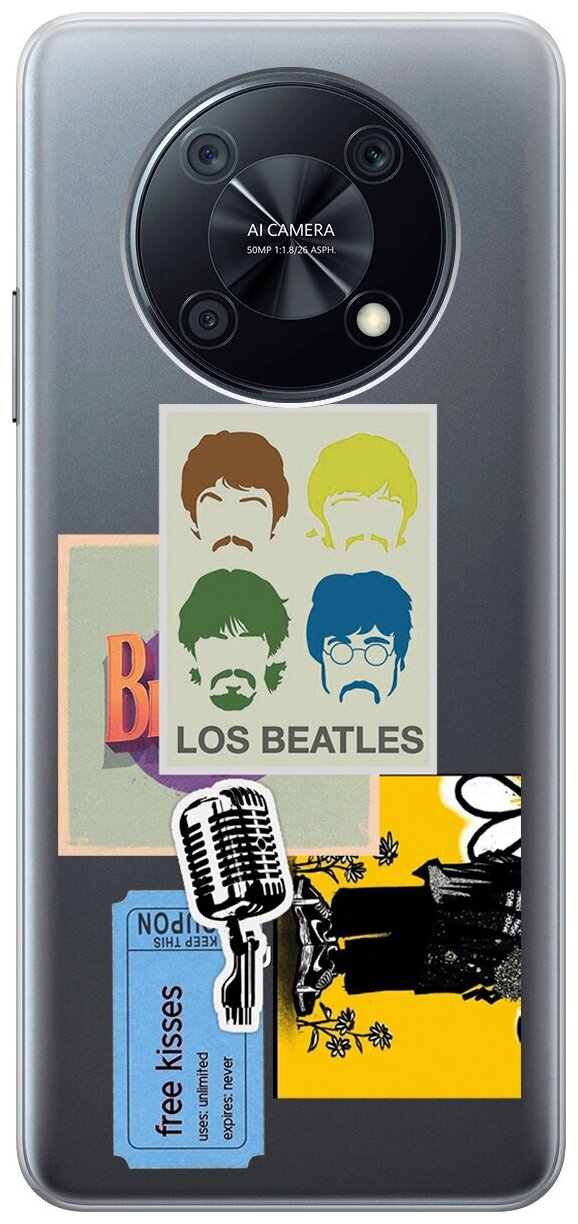 Силиконовый чехол на Huawei nova Y90 / Хуавей Нова У90 с 3D принтом "Beatles Stickers" прозрачный