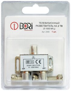 Антенный делитель (сплиттер) DORI на 2 ТВ (5-1000 МГц) с F-разъемами в комплекте