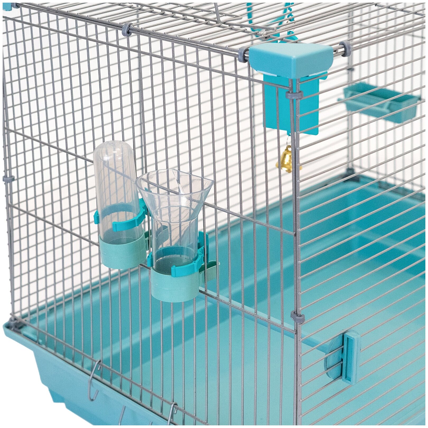 Клетка для птиц 58 х 40 х 48см: для попугая, для канарейки ЛОФТ-1 разборная "PetTails", 1 секция, шаг прута 11мм, бирюзовая - фотография № 4