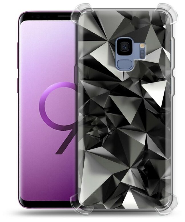 Дизайнерский силиконовый с усиленными углами чехол для Самсунг S9 / Samsung Galaxy S9 Черные кристаллы