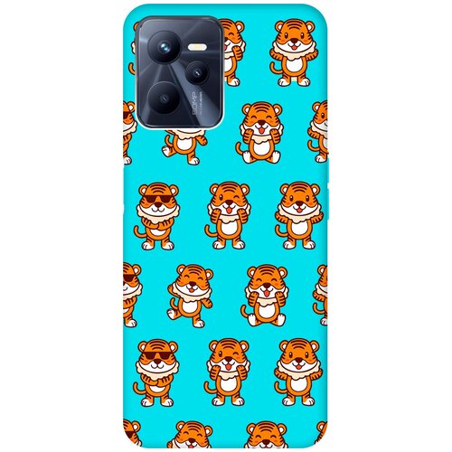 Матовый чехол Tigers Pattern для Realme C35 / Рилми С35 с 3D эффектом бирюзовый матовый чехол lady unicorn для realme c35 рилми с35 с 3d эффектом бирюзовый