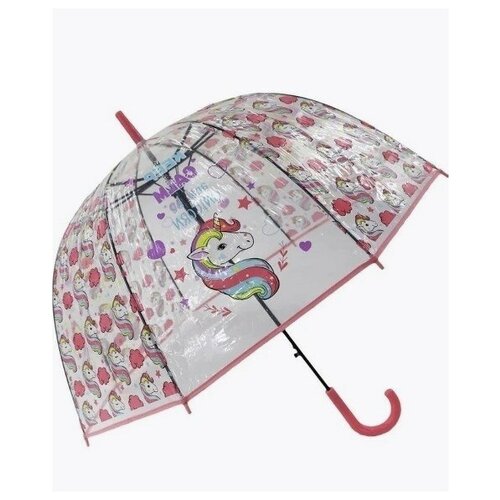 Зонт - трость прозрачный/ Детский зонтик от дождя GALAXY, полуавтомат, складной, арт. С-520, 