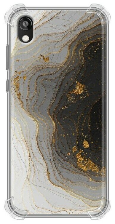 Дизайнерский силиконовый с усиленными углами чехол для Хуавей Y5 2019 / Huawei Y5 2019 Мрамор черное золото
