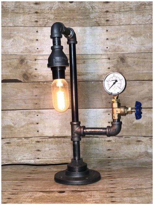 Декоративная лофт лампа ручной работы из металла - настольная лампа в стиле Стимпанк из труб