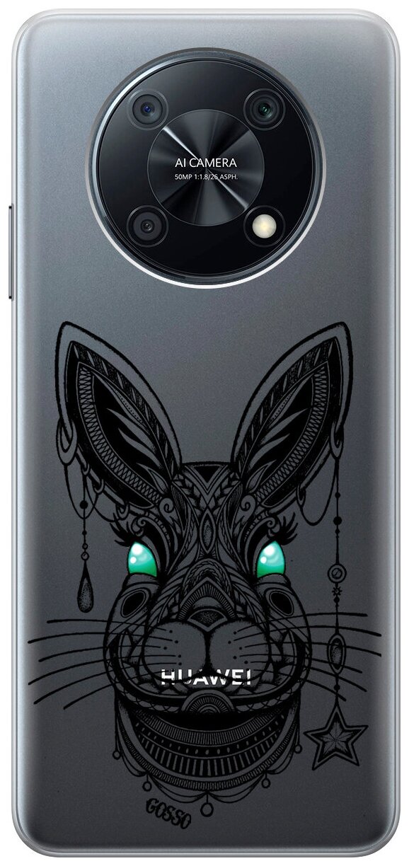 Силиконовый чехол на Huawei nova Y90 / Хуавей Нова У90 с 3D принтом "Grand Rabbit" прозрачный